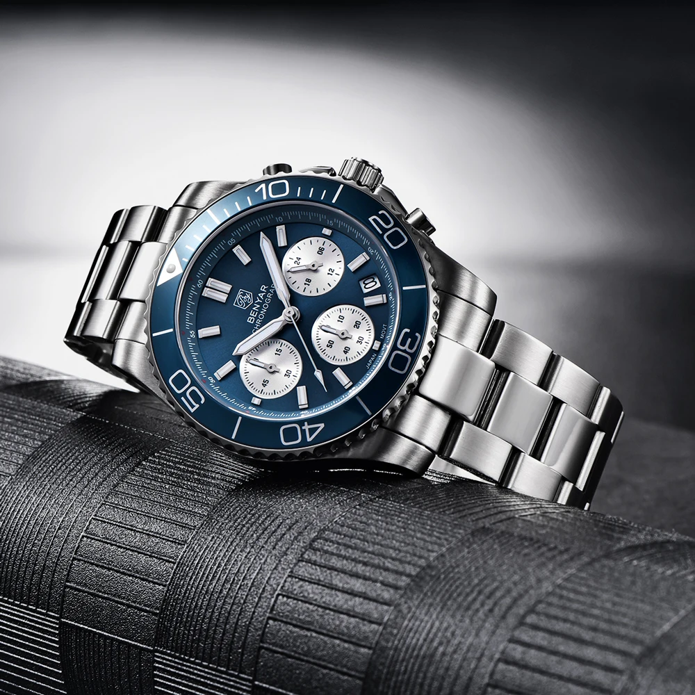 BENYAR Mens Watches 2023 Top Brand Luxury Quartz Wristwatches Sports Stainless Steel Sapphire Glass Luminous Clock Reloj Hombre enlarge