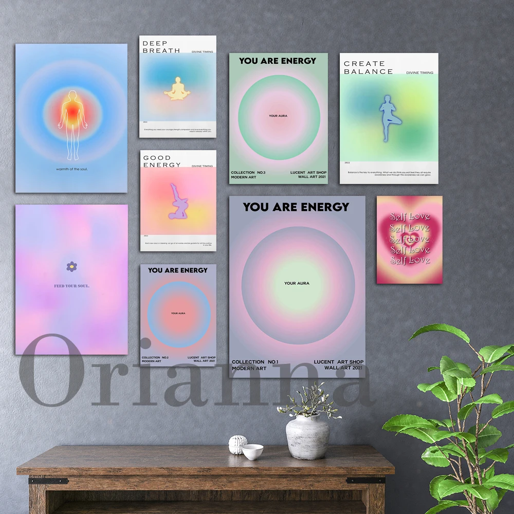 

Aura Energy Spiritual Gradient Print,Mindful Quote,Danish Pastel,Positive Affirmation,Yoga Poster Aesthetic Room Decor Wall Art