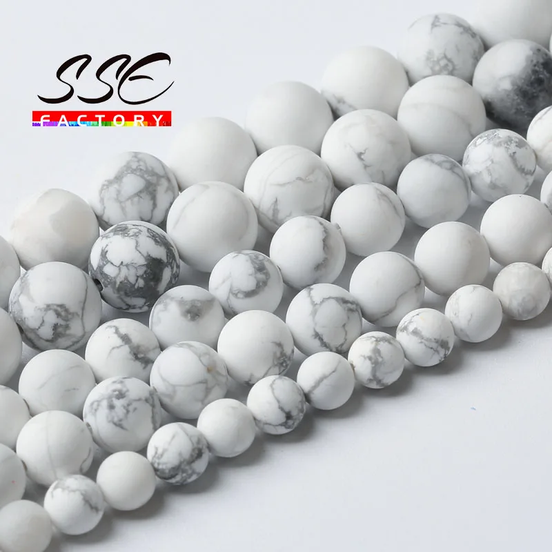 

Matte Natural White Howlite Turquoises Beads Stone For Jewelry Making Round Loose Beads DIY Bracelet 4 6 8 10 12 14MM 15" Strand