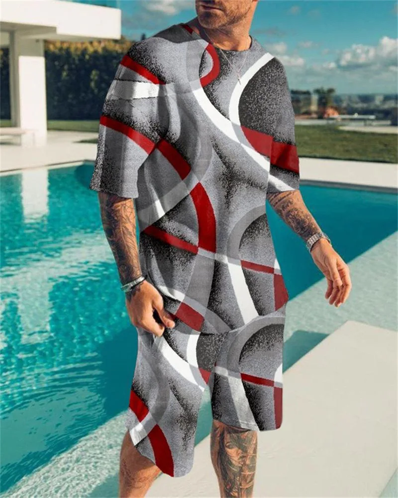 Summer Men Sportwear T-shirt Sets For Male Jogging Streetwear Trendy 3D Print Outfit Oversize Suit Short Sleeve Shirt Shorts Gym