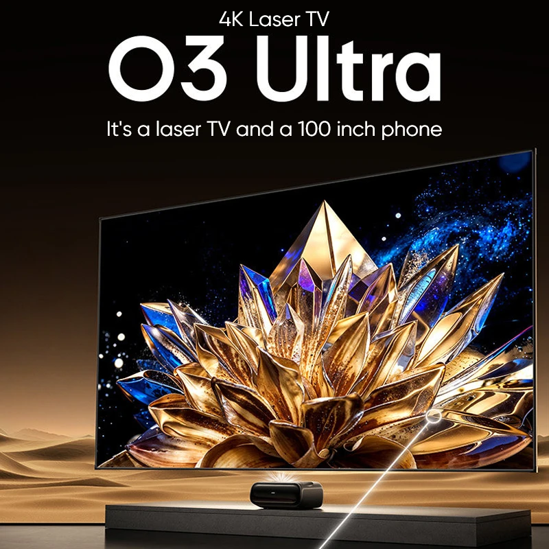 Фото Лазерный проектор JMGO O3 Ultra 4K с короткофокусным объективом, высокой яркостью 4000 ISO, для домашнего кинотеатра, с объемным звуком Dolby, умный проектор №4