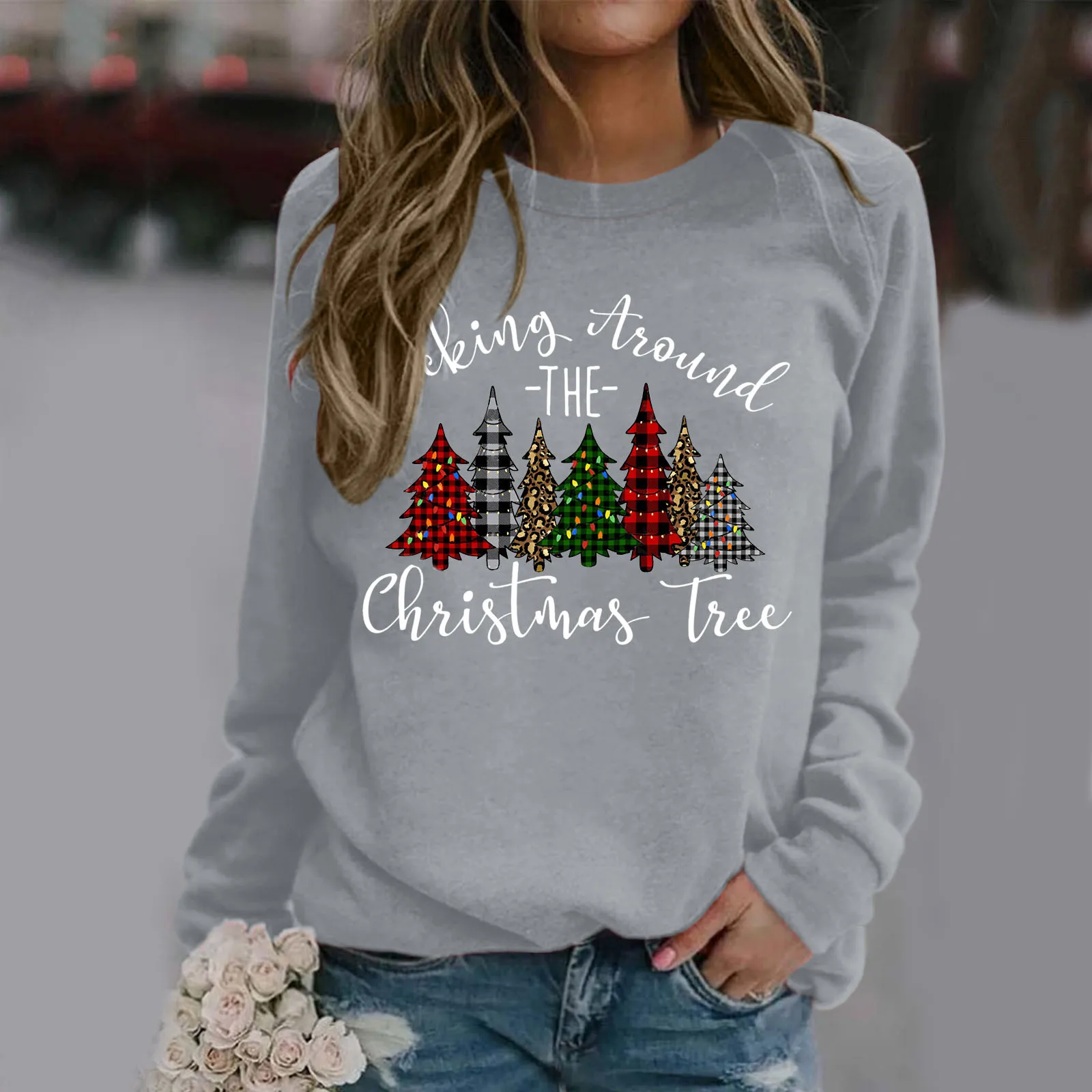 

Women's Fashion Top Shirts Print Long-sleeved Round-neck Soft Warm Sweatshirt Casual Women Hoodie Pullover Hoodie Women