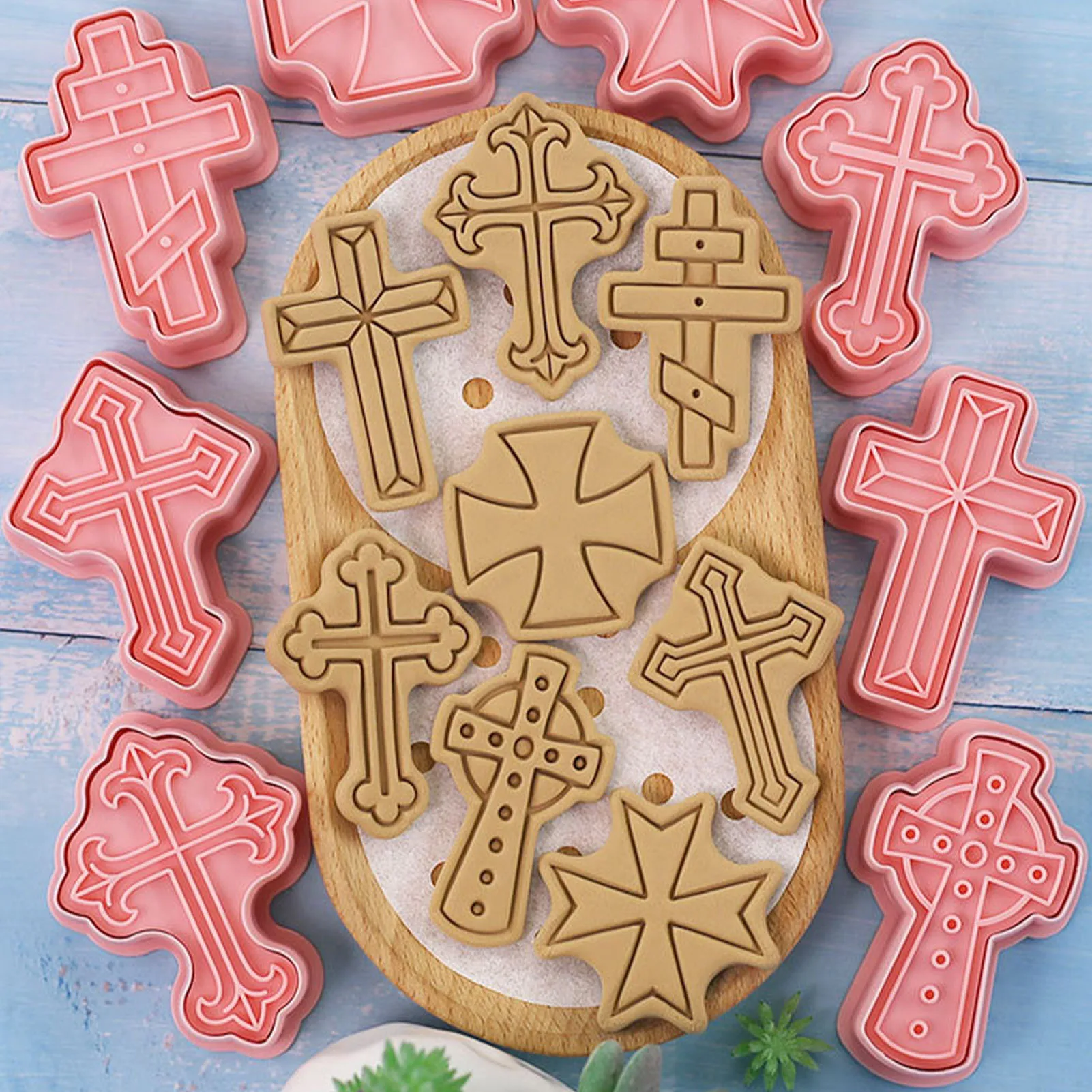 

8Pcs 3D Cookie Cutter Set Fondant Cross Mold Cookie Cutters Set Biscuit Cutter Christian Cartoon Cutters for DIY Baking Supplies