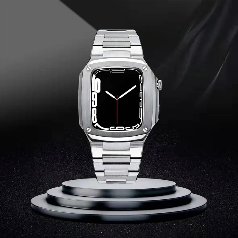 

Модифицированный комплект металлический чехол + ремешок для Apple Watch 40 мм 44 мм ремешок из нержавеющей стали ремешок из натуральной кожи ремеш...