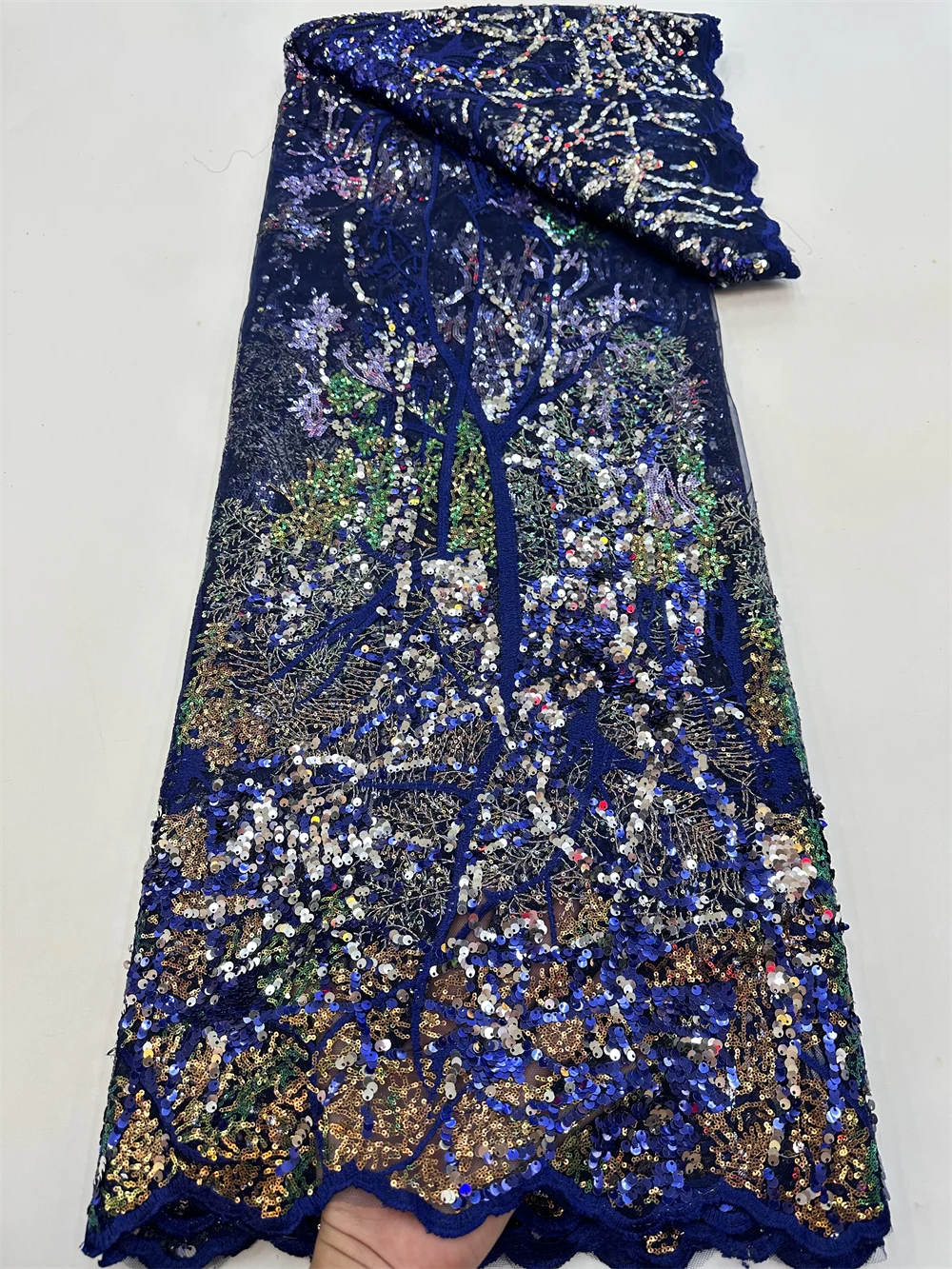 

Royal Blue Latest African Lace Fabric High Quality Velvet Sequins Lace Nigerian Voile Lace Fabric For Wedding Party Dress QF0950