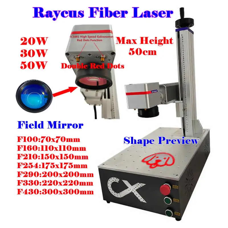 50W Raycus Mini Desktop Fiber Laser Metal Marking Machine 30W 20W Jewelry Nameplate Engraving Marker Double Red Dots for Carving