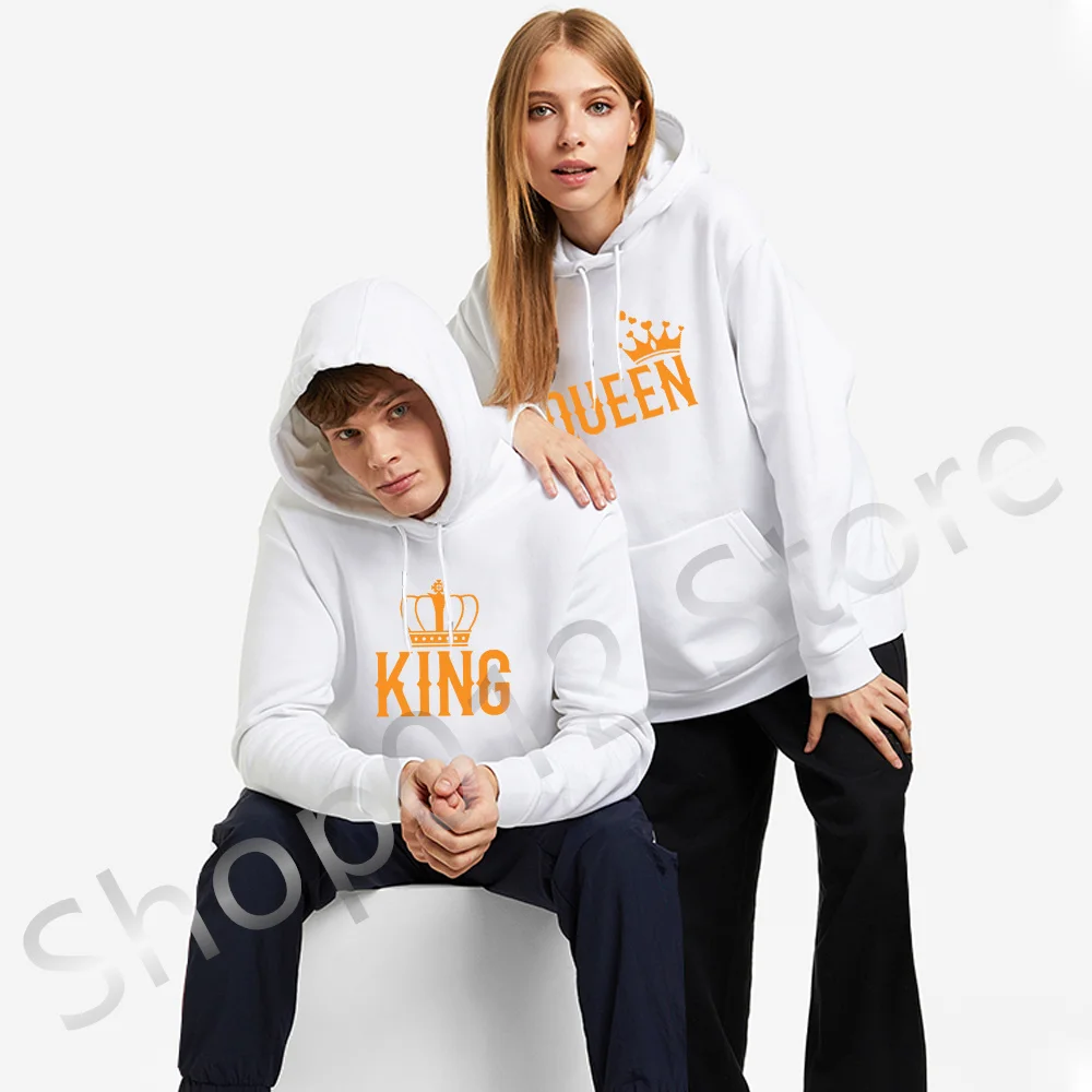 

Толстовка с капюшоном и штаны для пар, 2 предмета, повседневный спортивный костюм с принтом король и королева, мужские свитшоты, женская одежда