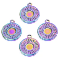 5pcslot plating rainbow color stainless steel charms round pattern pendant accessories handmade making supplies for jewelry