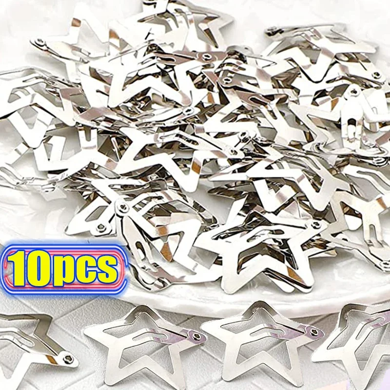 

2/10pcs Y2K Silver Star Hair Clips Gold Filigree Stars Metal Snap Hairpins for Kids Girls Side HairGrip Barrettes for Women