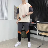 2022summer new mens suit short sleeved trousers korean mens fashion casual sports two piece suit