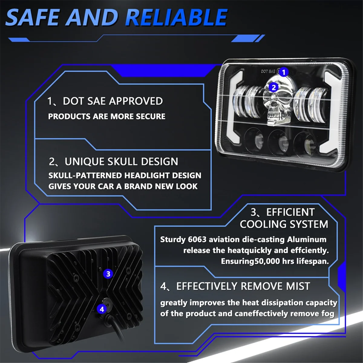 4x6 Skull RGB светодиодные фары указателя поворота замена H4651 H4652 H4656 H4666 для Peterbilt Ford