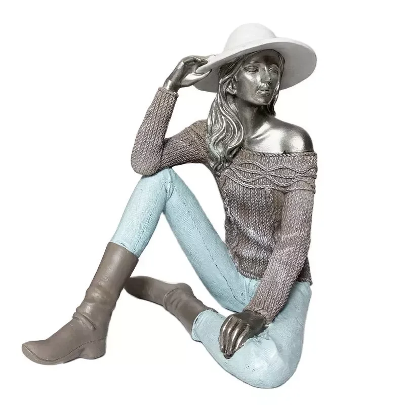 

Resin Cool Young Lady Figurines Retro People Statue Teens Room Bedroom Office Interior Decor Home Decoration Accessories