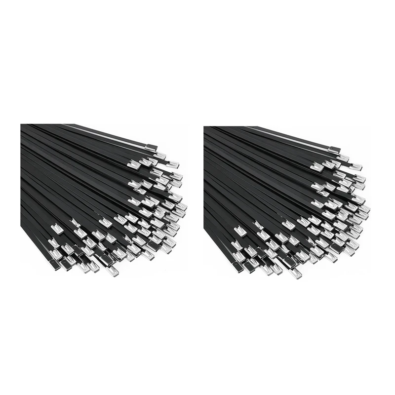 

ABHU Metal Zip Ties Black 200Pcs 11.8 Inch 304 Stainless Steel Epoxy Coated Cable Tie For Machinery, Vehicles, Farms, Cables