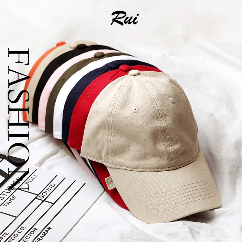 

Модная Высококачественная Корейская мужская кепка Rui, хлопковая однотонная женская Солнцезащитная шляпа с вышивкой и принтом, бейсболка на...