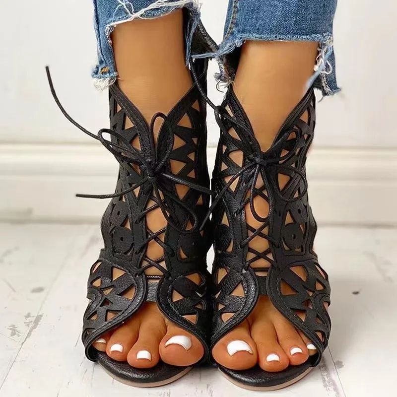 2022 Plus Size 43 Sandals Women Lace Hollow Gladiator Summer Hot Women Sandals Leisure Wedges Comfortable Women Shoes Dropship