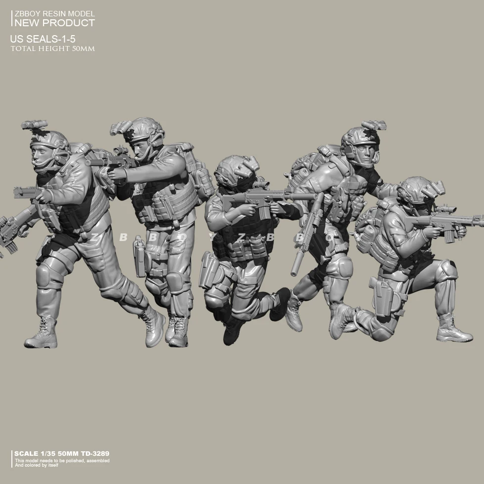 

1/35 50mm SEAL Team of 5 Resin Soldiers TD-3289