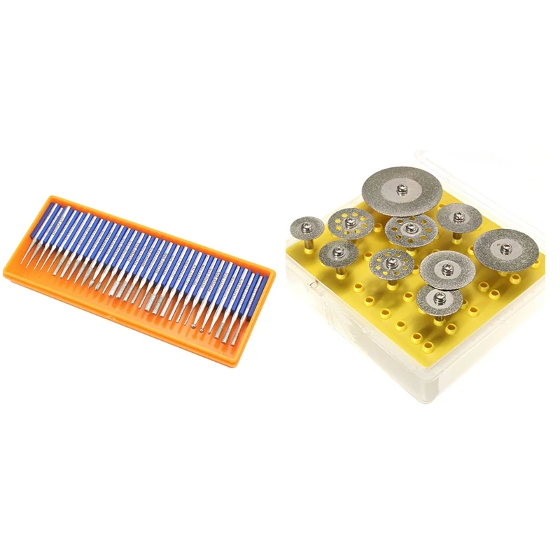 

New-1 Set Diamond Cutting Discs Cutting Wheel Set & 1 Set Bur Diamond Grinding Head Set Burrs Rotary Tool Bit Grit