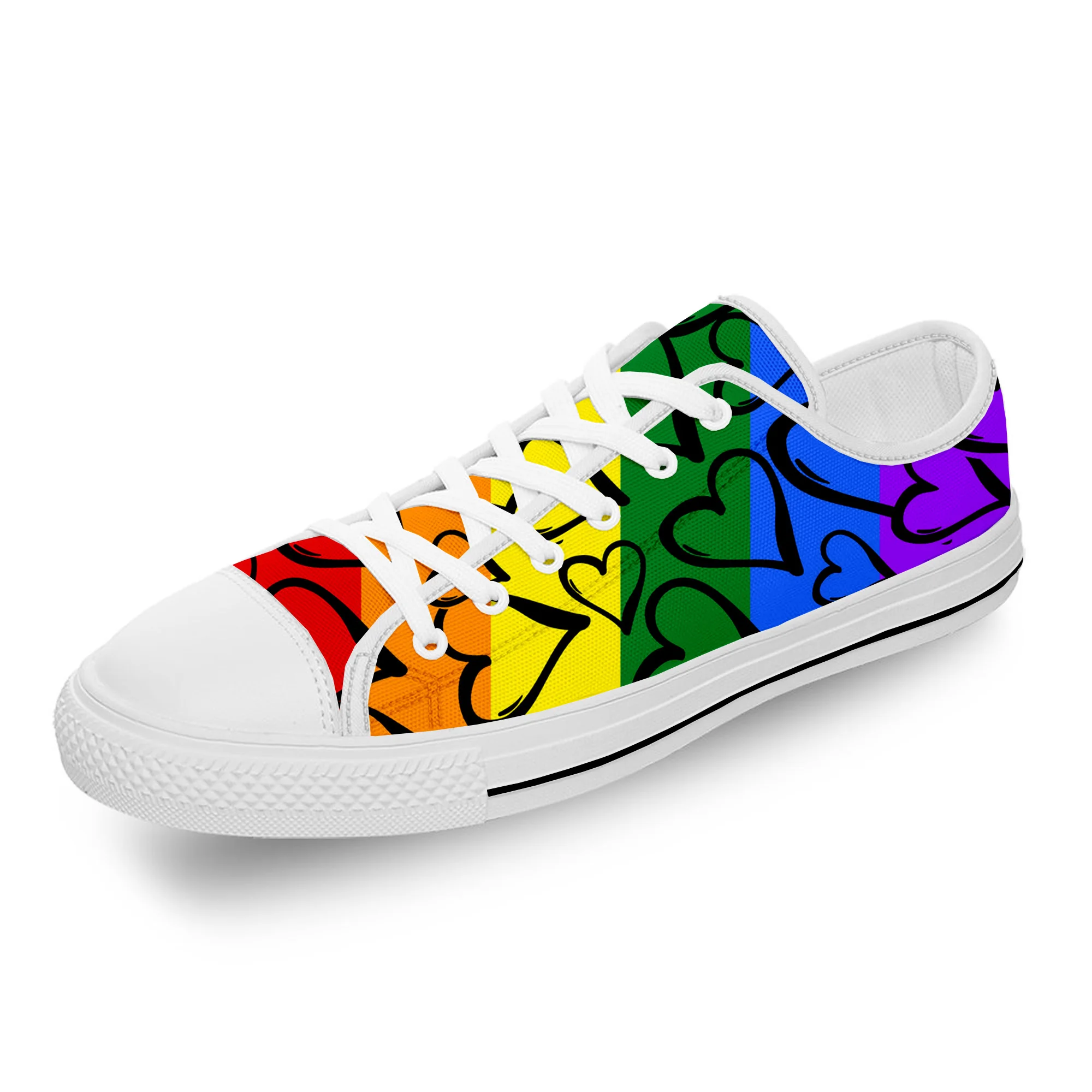 

Rainbow Hearts Pattern LGBT Pride White Cloth Fashion 3D Print Low Top Canvas Shoes Men Women Lightweight Breathable Sneakers