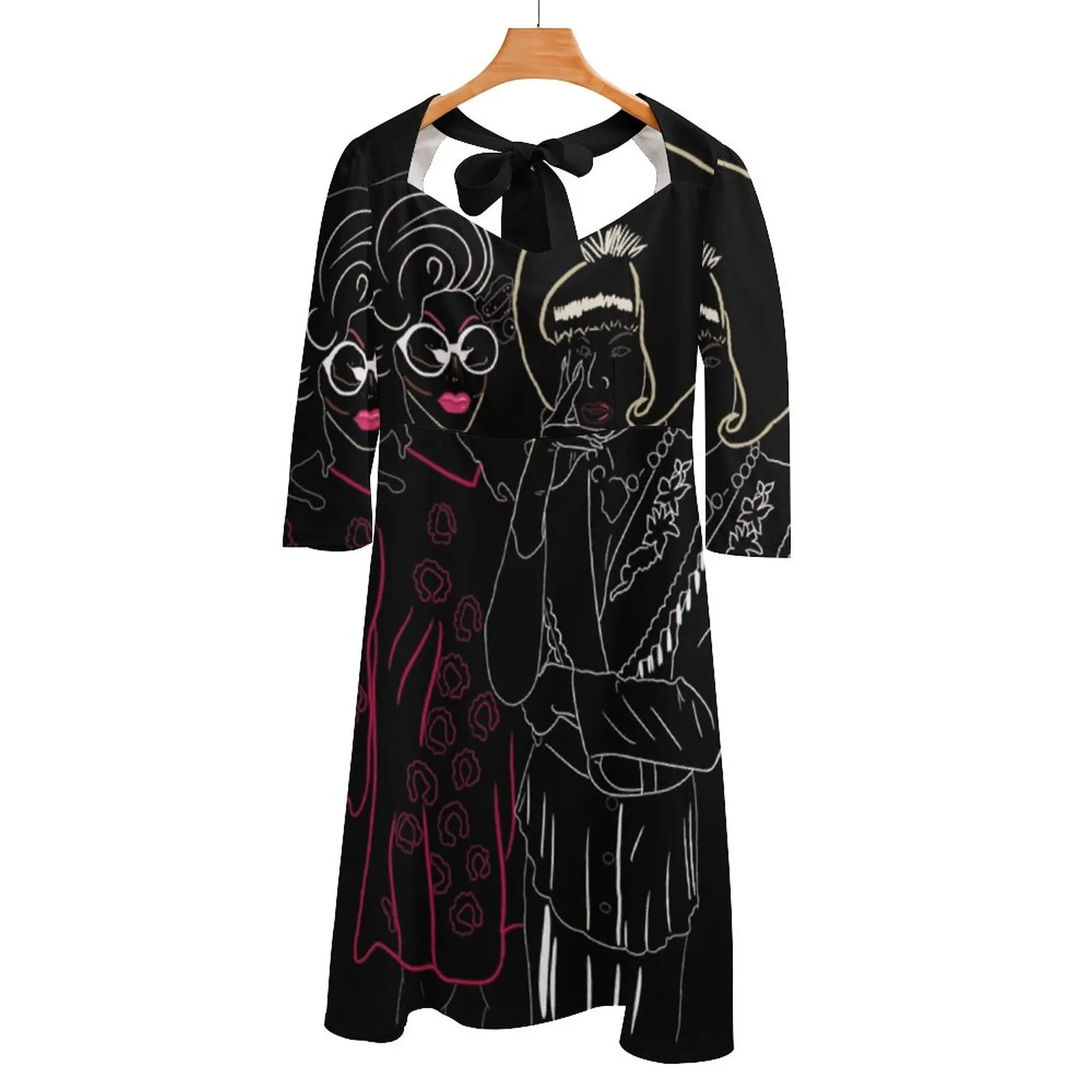

Katya Zamolodchikova And Trixie Mattel Line Art Back Lacing Backless Dress Square Neck New Plus Size Elegant Women Dress Drag