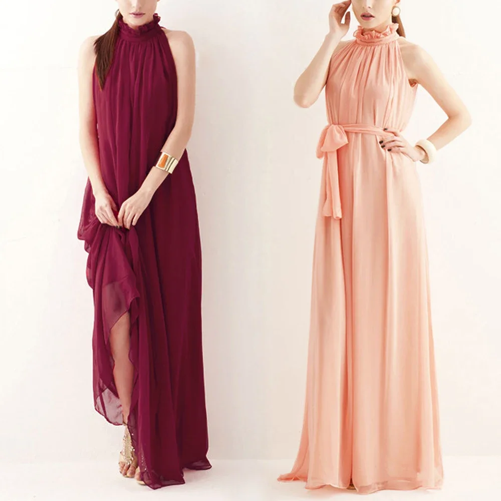 Шифоновое Бандажное длинное платье-макси в стиле бохо женское Плиссированное