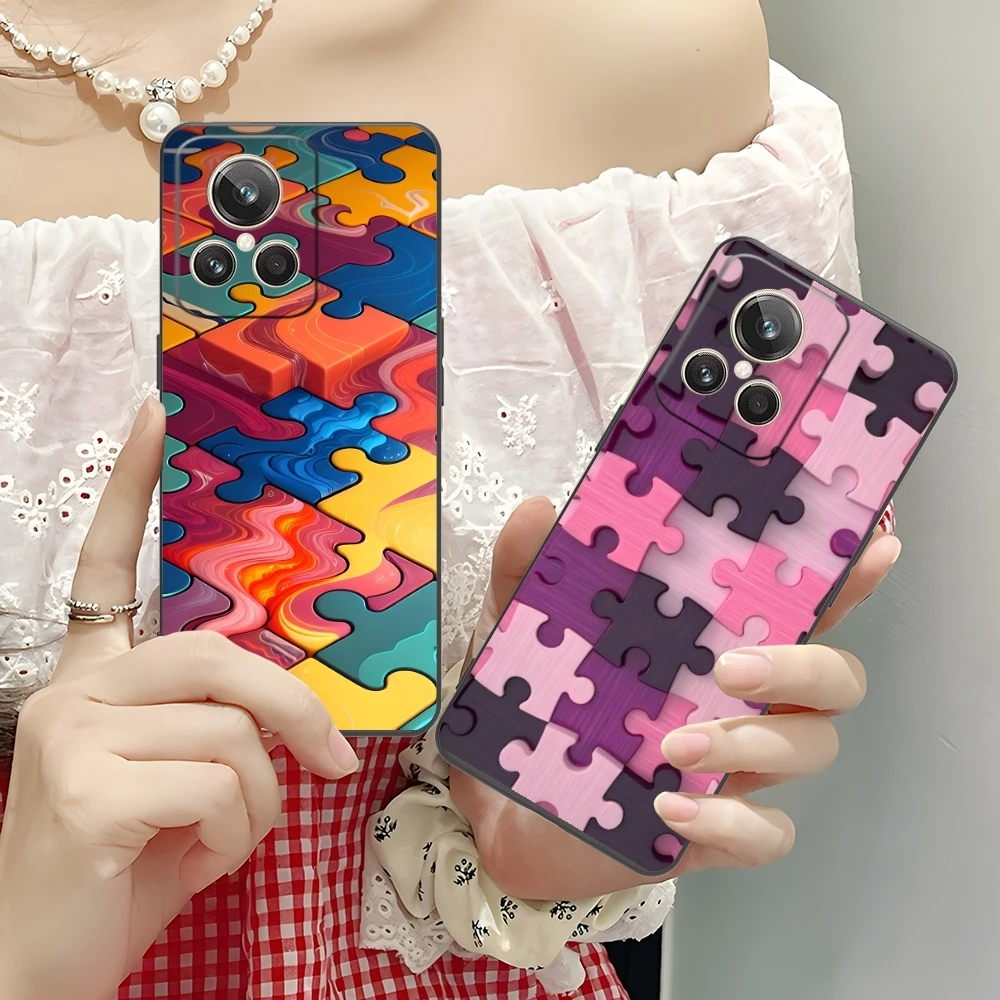 Puzzle Pretty Fashion Чехол для мобильного телефона Realme GT 2 9i 8i 7i Pro X50 X2 C35 C21 C20 C11 C3 Черный
