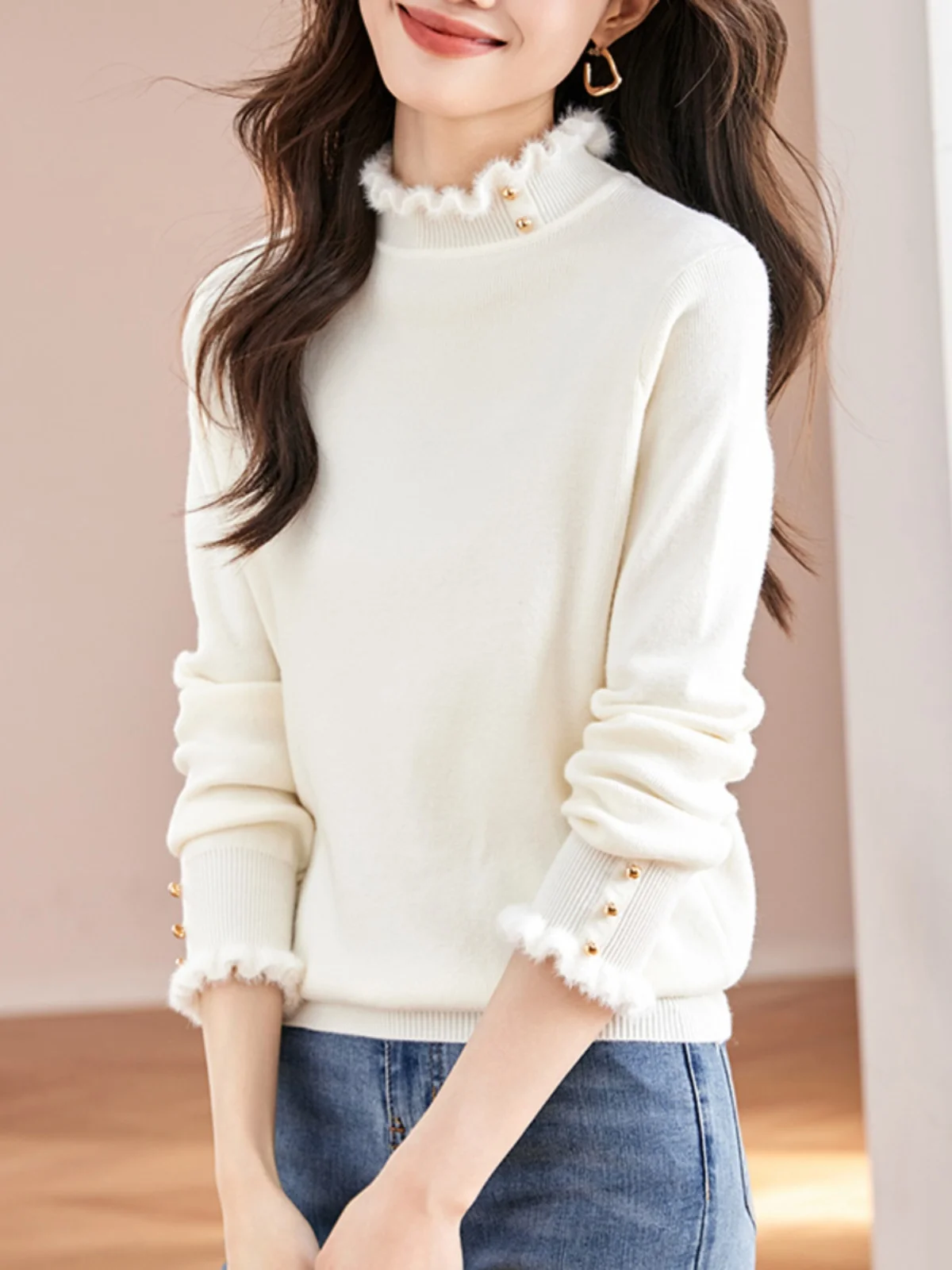 Knitted Bottoming Shirt Women Autumn and Winter 2024 New Western Sle Fashion Inner wear Beautiful Half-high Collar Sweater Top