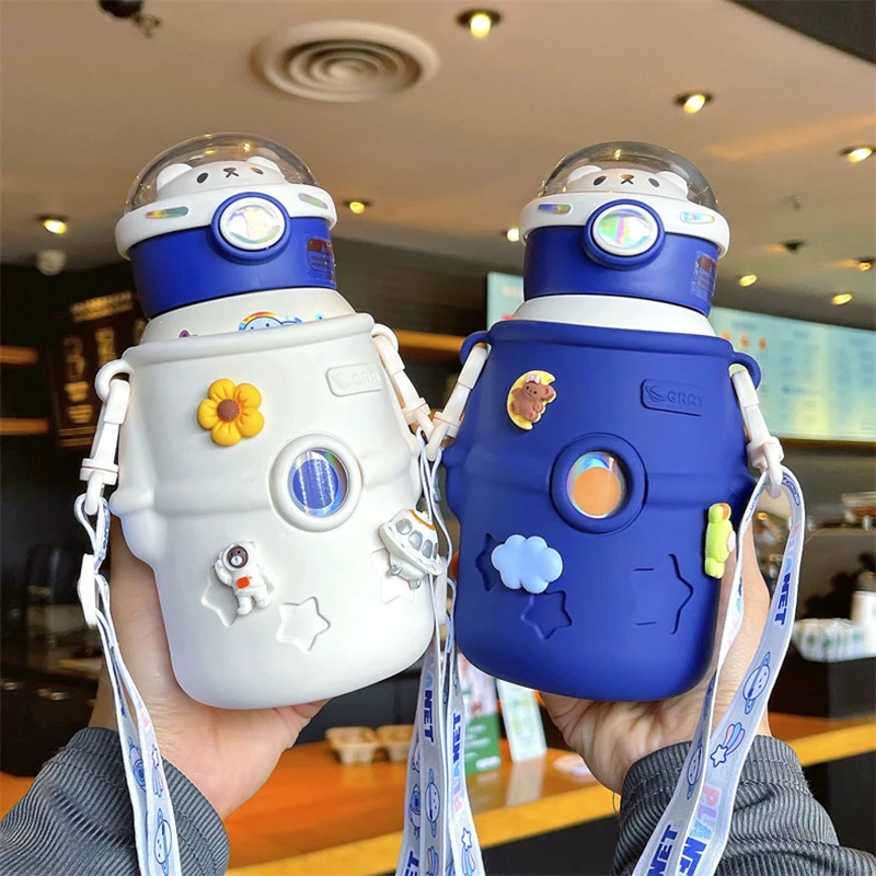 500ml Drop-resistant Straw Cup Anti-splash Water Cup Bear Shaped Drinking Big Belly Straw Water Bottle