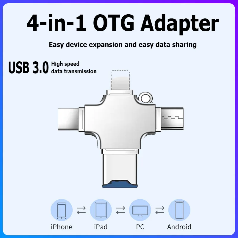 

4 in 1 OTG Adapter USB 3.0 For Lightning Micro Type-C PC USB For Macbook Samsung Huawei XiaoMi Laptop Phone Adaptor