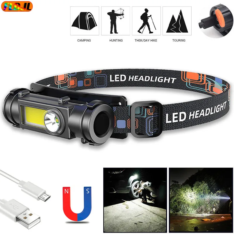 

Portable Mini Powerful LED Headlamp XPE+COB USB Rechargeable Headlight Built-in Battery Waterproof Head Torch Head Lamp Lantern