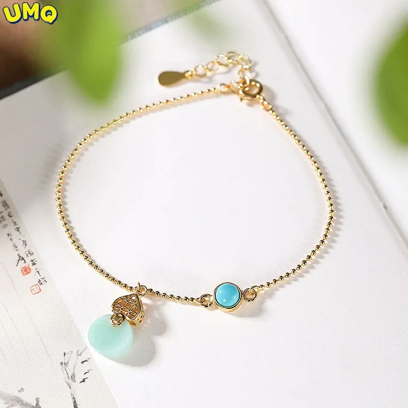 

Yilu Silver S925 Sterling Silver Natural Emerald Turquoise Gold-plated Temperament Personalized Gourd Lady Light Luxury Bracelet