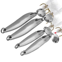 5pcs spinner baits metal spoon fishing lure with white feathers hook 571013g long cast sinking vibration wobbler buzzbait