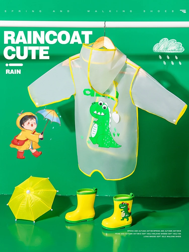 Детский непромокаемый дождевик с динозавром полиэстеровый плащ для улицы