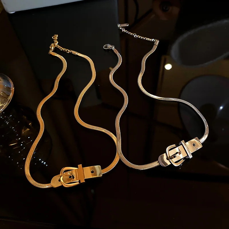 

Ожерелье-чокер из титановой стали с пряжкой для ремня для женщин, новинка 2022, корейская бижутерия, готическая Сексуальная цепочка-змея до кл...