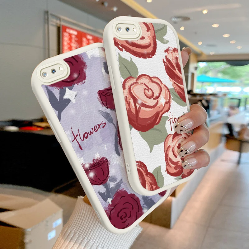 

For OPPO A5 2018 AX5 A12E A3S A7 A12 A9 A11 A16 A16K A31 A32 A33 A35 Realme C1 Oil Painting Rose Lambskin Phone Case Cover