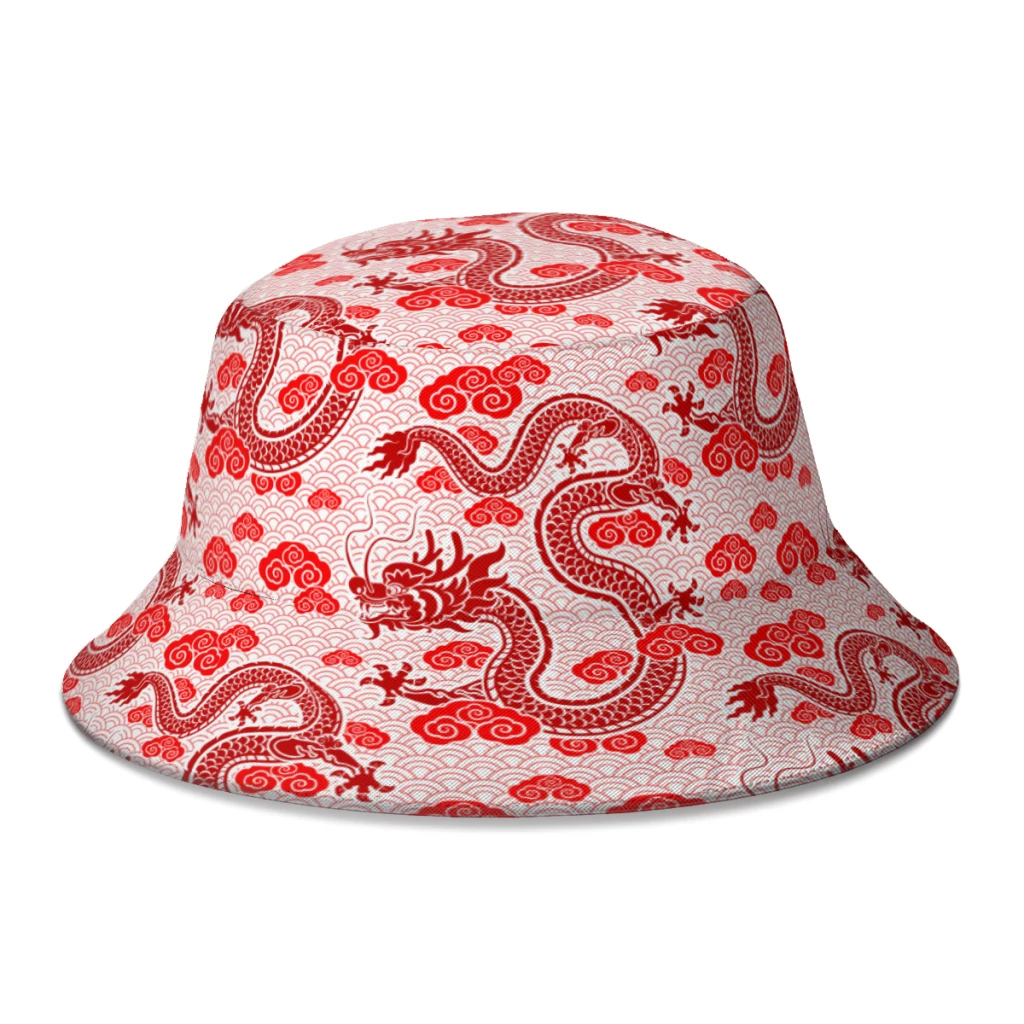 

Крутая Панама с китайским драконом, Красная белая волнистая шляпа для женщин и мужчин, студентов, складная Осенняя шапка Боб, рыбака