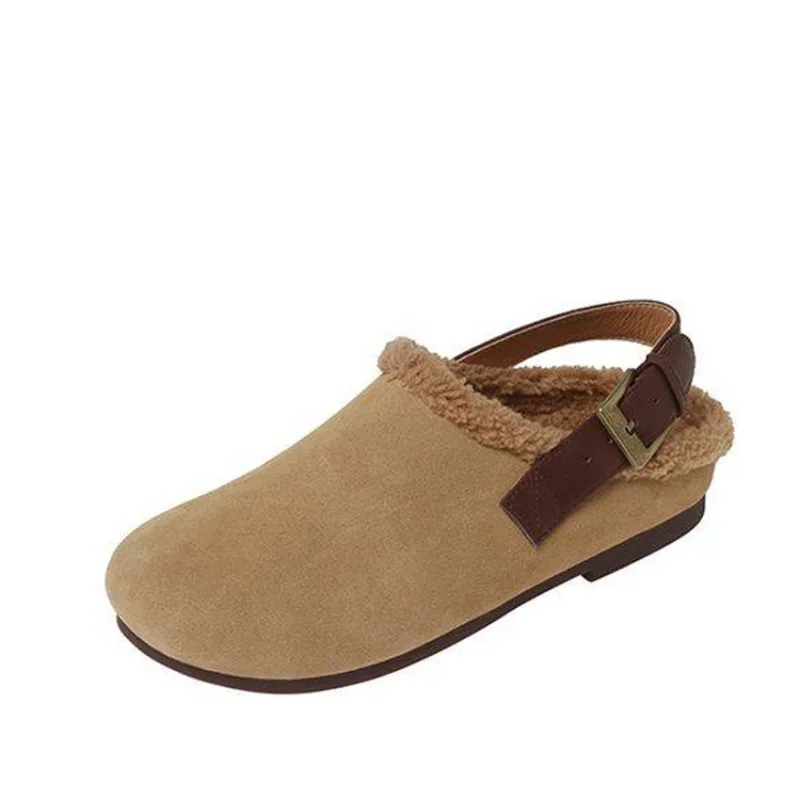 Женские шлепанцы на плоской подошве зимняя обувь из натуральной кожи низком