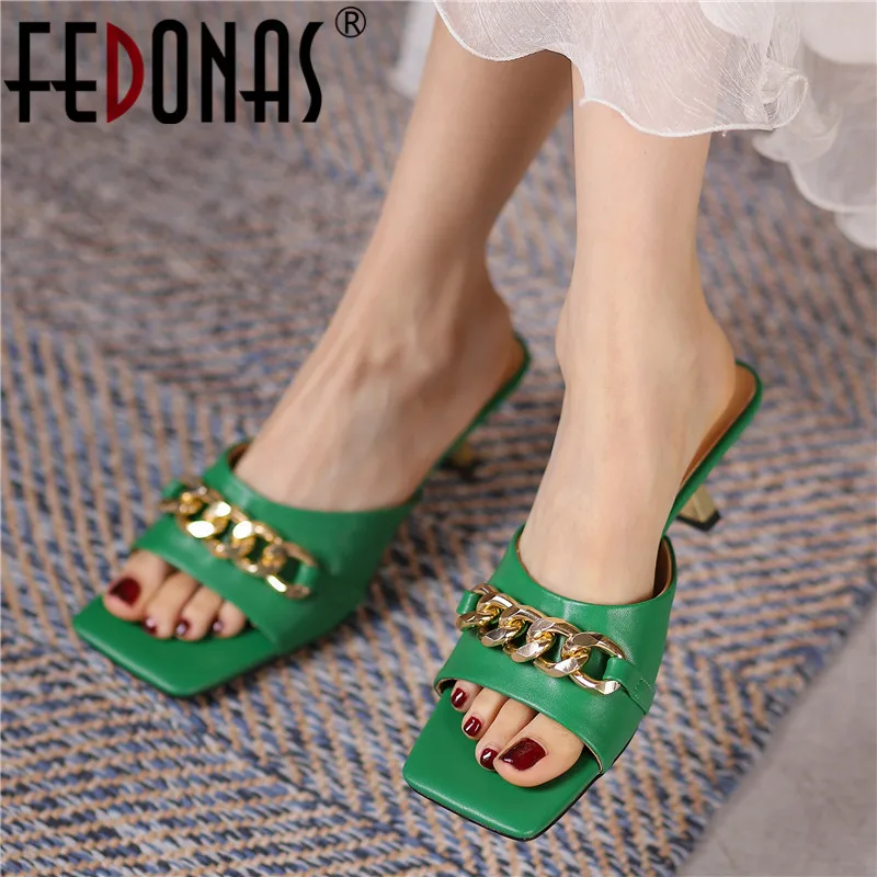 

FEDONAS Sexy Women Fashion Summer Sandals 2022 Wedding Party Chains Pumps Elegant Thin High Heels Sheepskin Prom Shoes Woman New