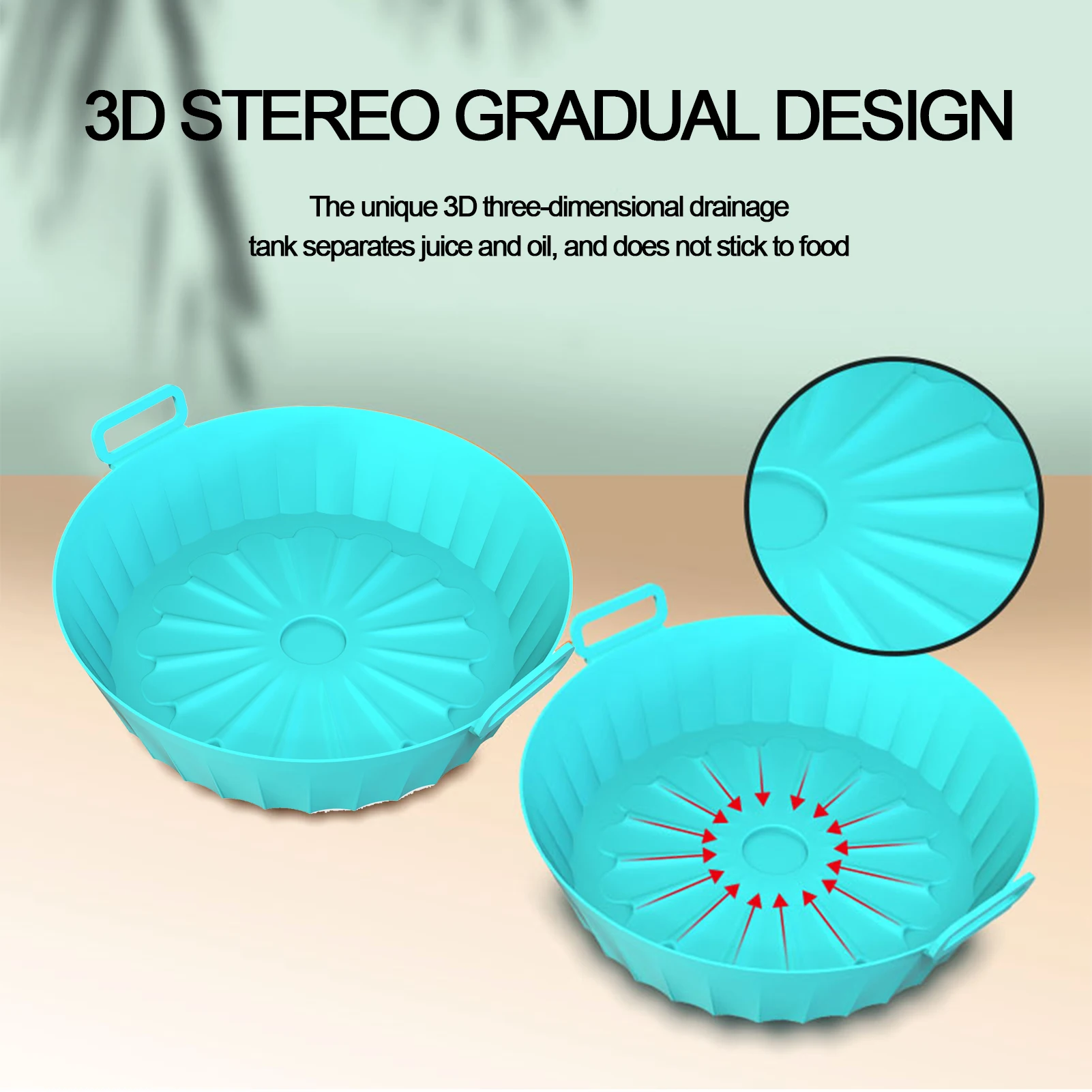 

Air Fryer Silicone Baking Tray Pot Soft Flexible with Handle for Steamer Oven Easy to Clean Reusable Economical Heat Resisting