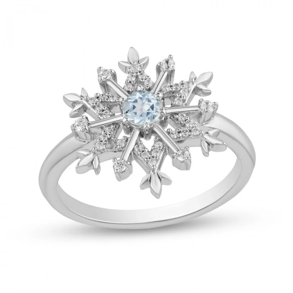 

HESHI Aquamarine and Diamond Snowflake Ring in Silver