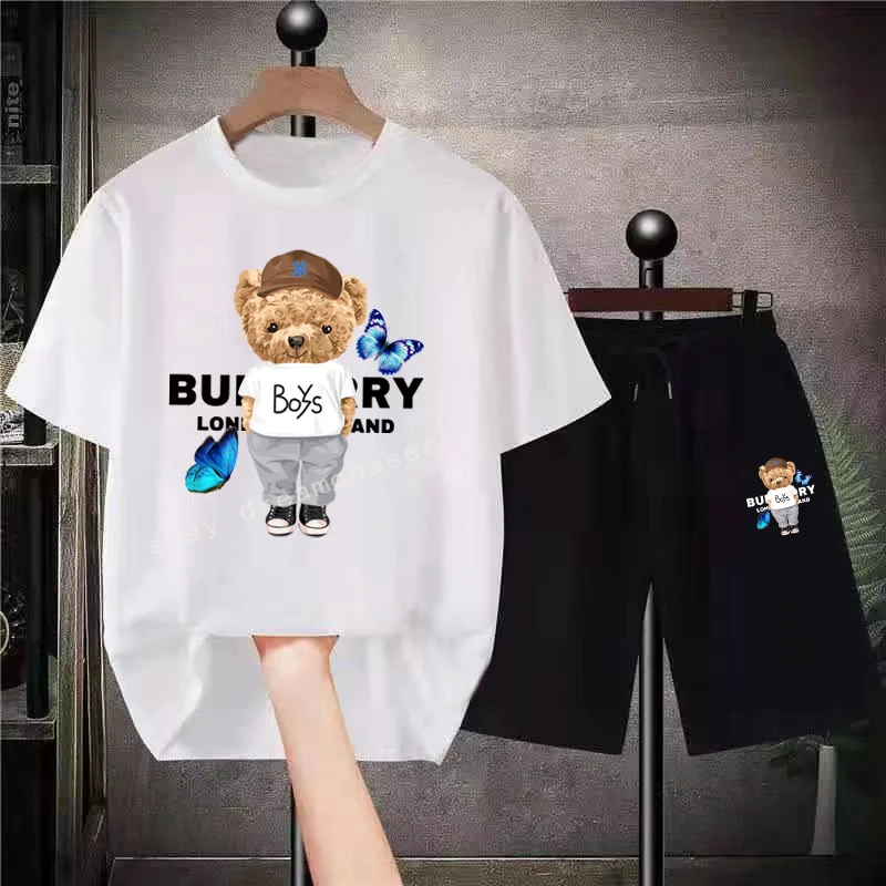 Summer Luxury Brand Shirts Shorts Suits Womens Oversized Fashion Tracksuits Streetwear Bear Mens Anime Short T-Shirt Sets