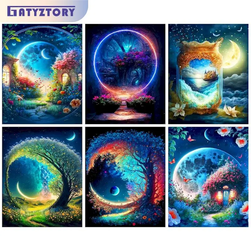 

GATYZTORY Diamond Embroidery Scenery Full Square Round Drill 5D DIY Scenery Diamond Painting Moon tree Cross Stitch Mosaic Wall