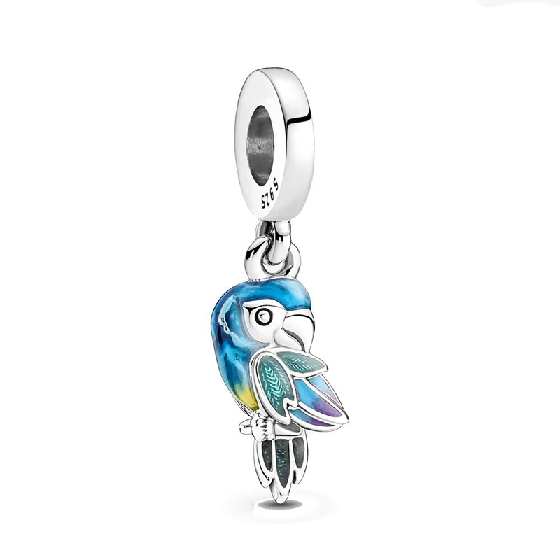 Authentic New 925 Sterling Silver Cute Animal Bird Parrot Dangle Charms Fit Original Bracelet Necklace Jewelry Women Berloque