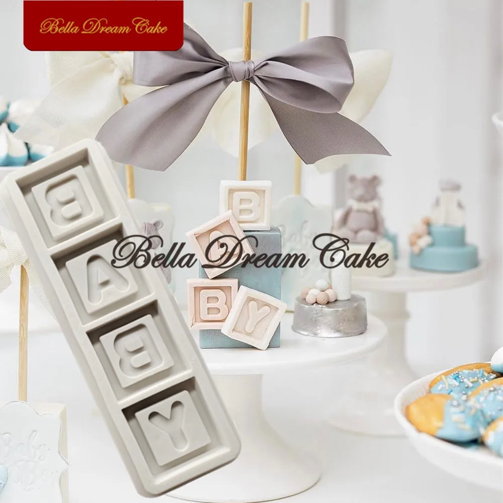 

Baby Blocks Letter Silicone Mold Fondant Mould DIY Candy Chocolate Clay Model Cake Decorating Tools Kitchen Baking Accessories