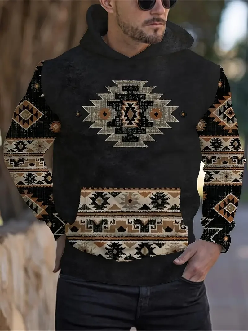 Толстовка мужская с длинным рукавом винтажный свитшот в этническом стиле 3D