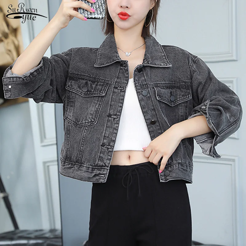 

Spring Autumn Jacket Solid Casual Tops Women Clothes New Plus Size Jeans Denim Coat Jean Jacket Korean Vintage Women's 16293