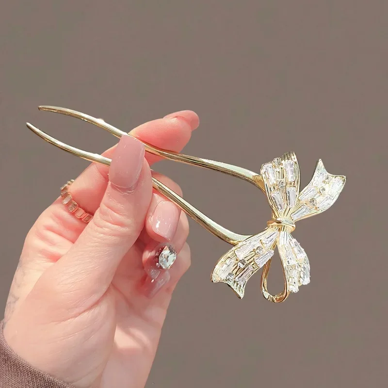 Модная циркониевая U-образная палочка для волос в стиле ретро с бантом новинка