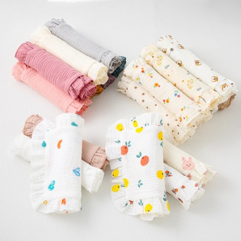Baby Face-Towel Soft Burp Cloth Breathable Toddler Wash Cloth Rectangle Ruffle Edge Pillow Cover Drooling Bib Facecloth