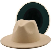 simple two toned fedoras hats for women beige green bottom felt hat jazz hat bowler hat perfomance hat men church hat 56 58cm