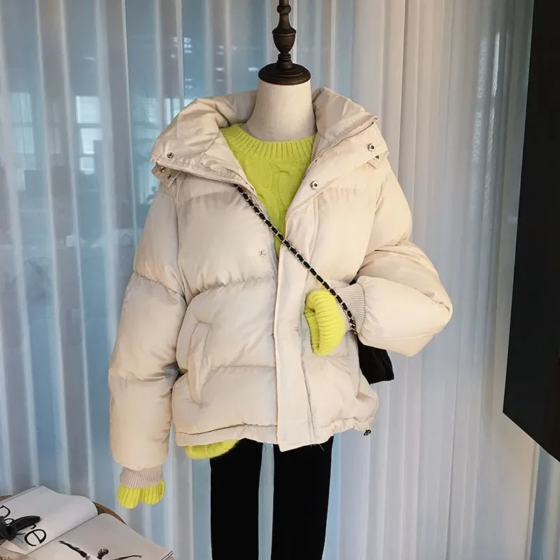 New Winter Jacket Women Short Parkas Hooded Cotton Padded Jacket Female Loose Parka Coat Thicken Warm Outwear