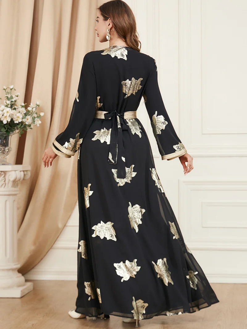 Eid Muslim Dress Abaya Women 2 Piece Set Morocco Party Dresses Ramadan Mubarak Belt Kaftan Vestidos Maxi Abayas Set Elegant Robe